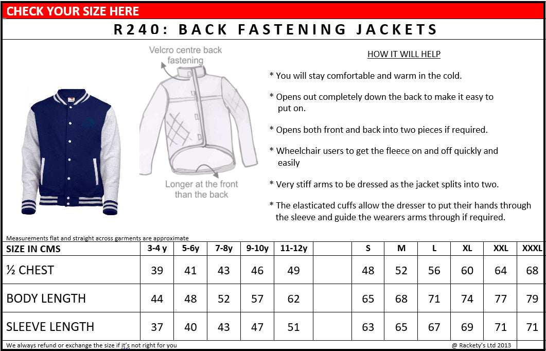 R240 Adult Back Fastening Varsity Jacket custom image