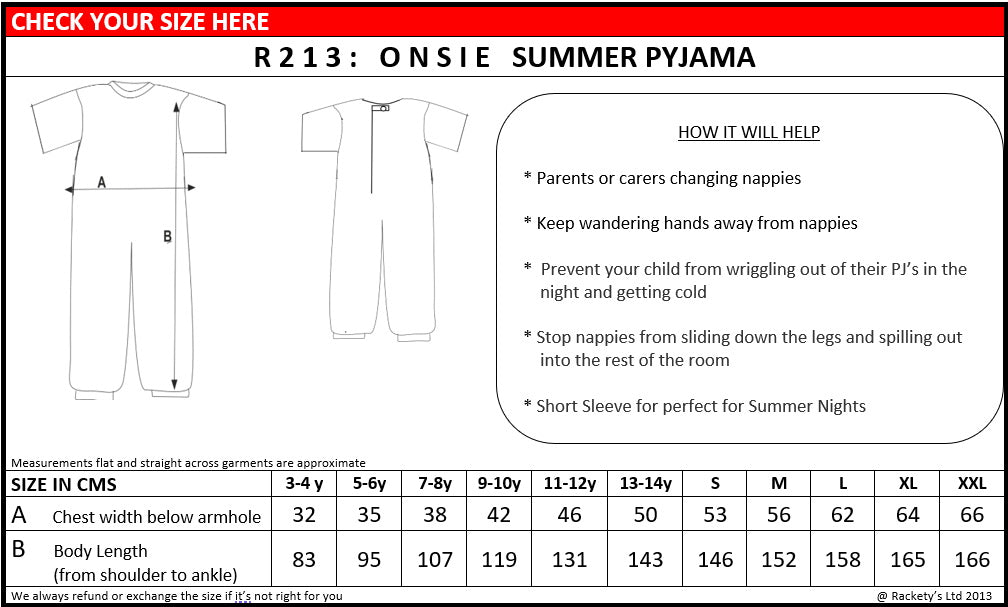 R213 Adult Onesie S/S Pyjama custom image